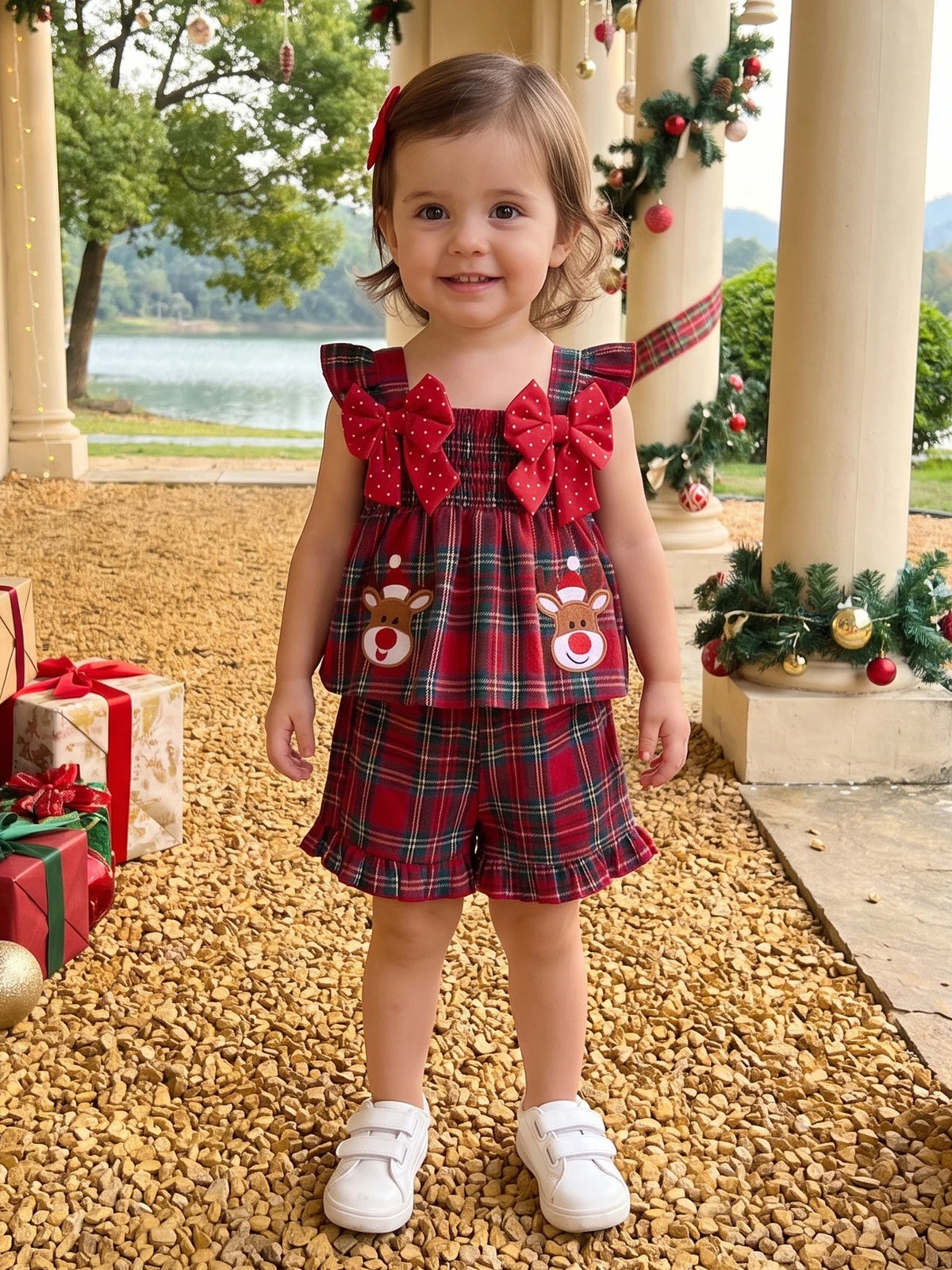 Plaid Girls Christmas Girls Shorts Toddler Flying Christmas Shorts Set Plaid Girls Christmas Toddler Girls Christmas
