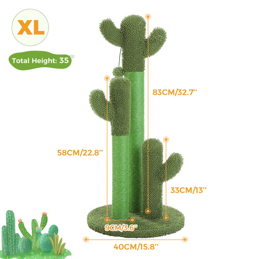 Cactus Cat Scratching Post for Indoor Cats Tall Cat Scratcher with 3 Sisal Scratching Poles Interactive Dangling Ball Cat Toys
