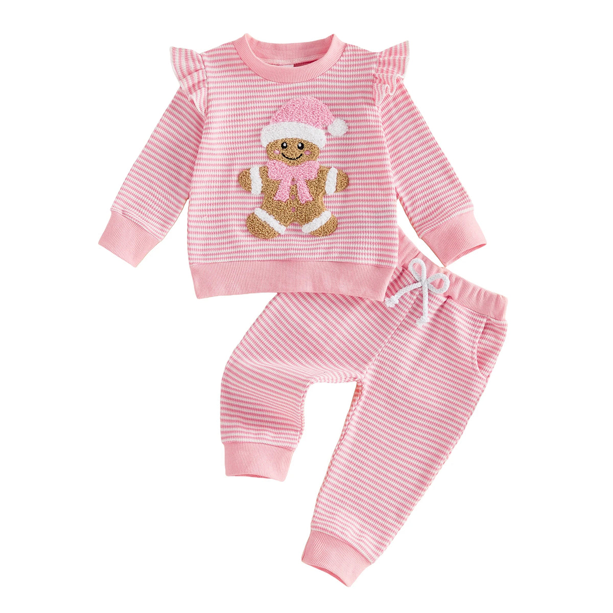 Outfits Sleeve Pullover Pants Pullover Sleeve Gingerbread Girl Christmas Outfits Embroidery Striped Pullover