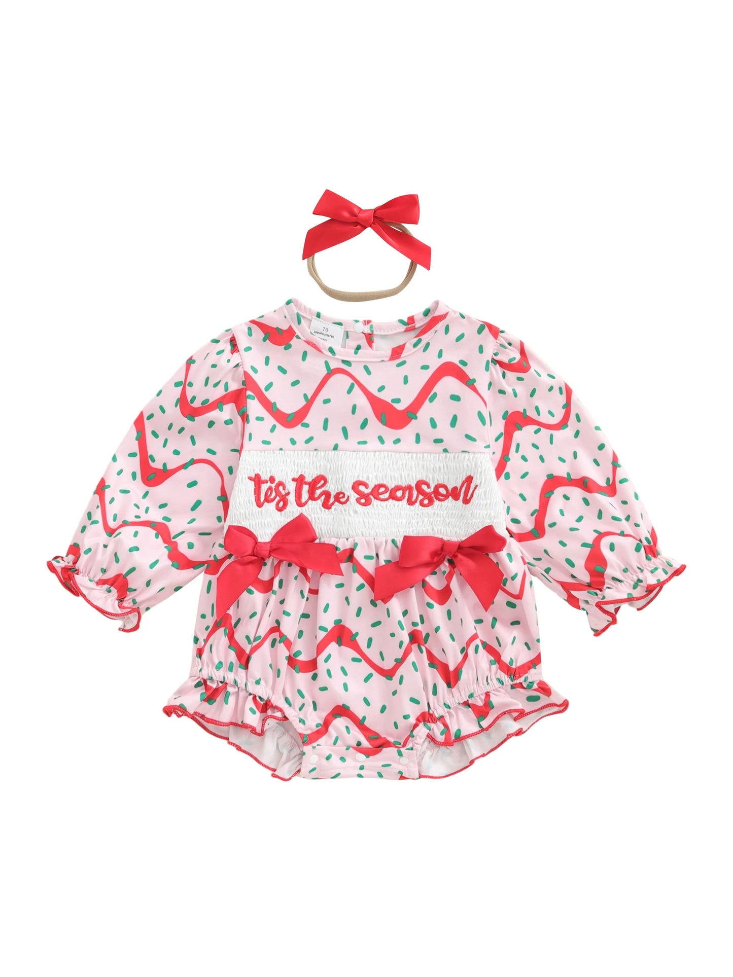 Adorable Christmas Baby Girls Rompers Set with Long Sleeve O Neck Letter Embroidery and Bow Headband - 2 Piece Outfit for the