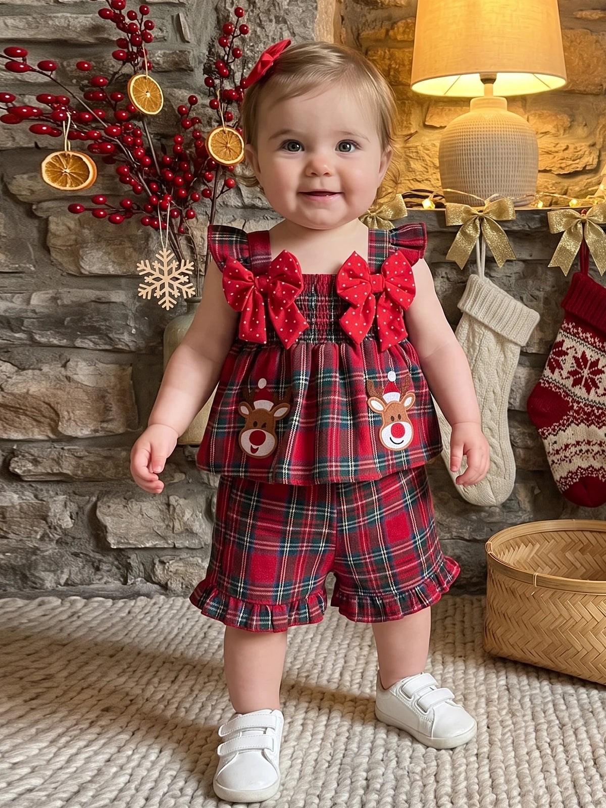 Plaid Girls Christmas Girls Shorts Toddler Flying Christmas Shorts Set Plaid Girls Christmas Toddler Girls Christmas