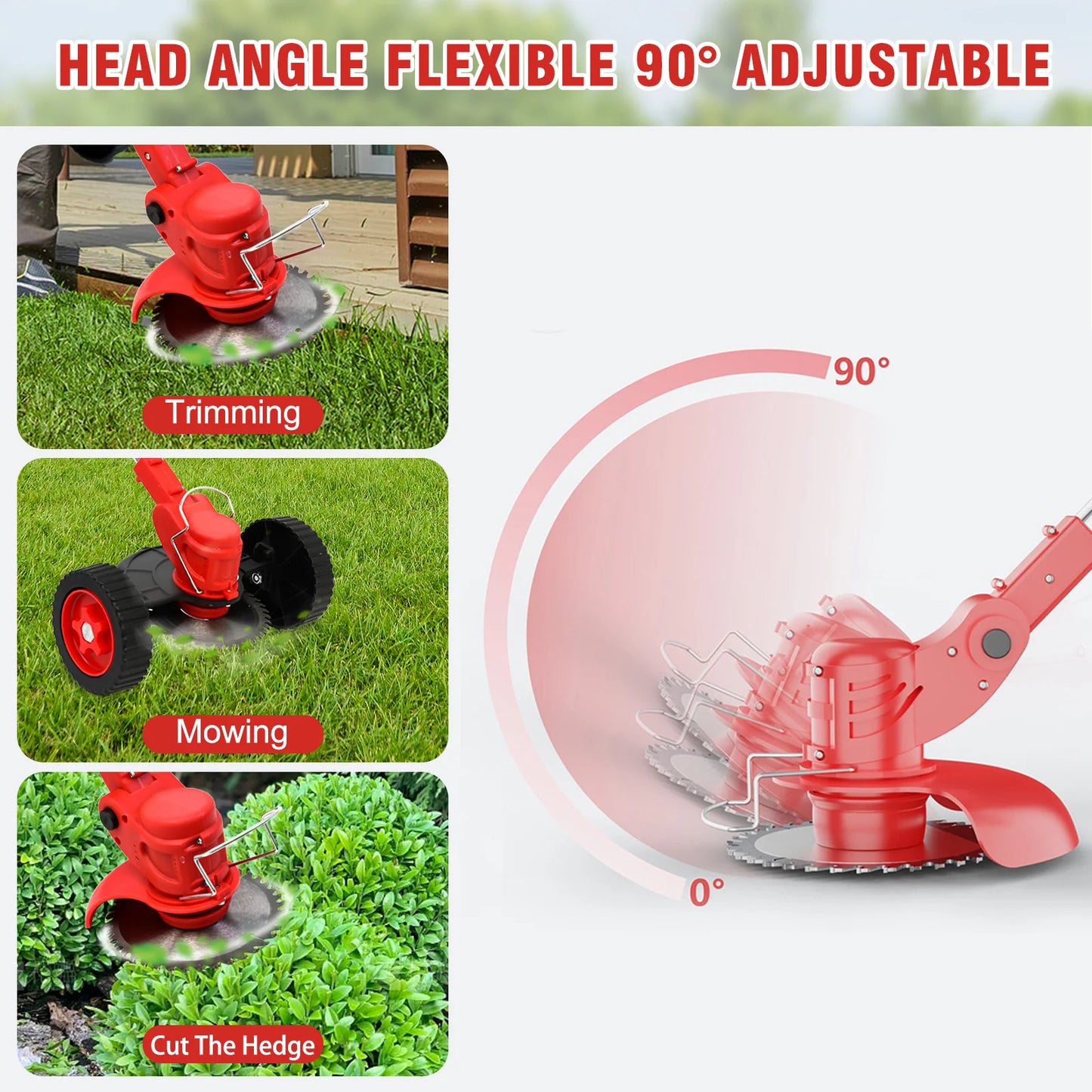 21V Cordless Weed Wacker Electric Grass Trimmer 3-in-1 Brush with Wheels 24V Lithium-ion Edger and Trimmer for Lawn and Garden