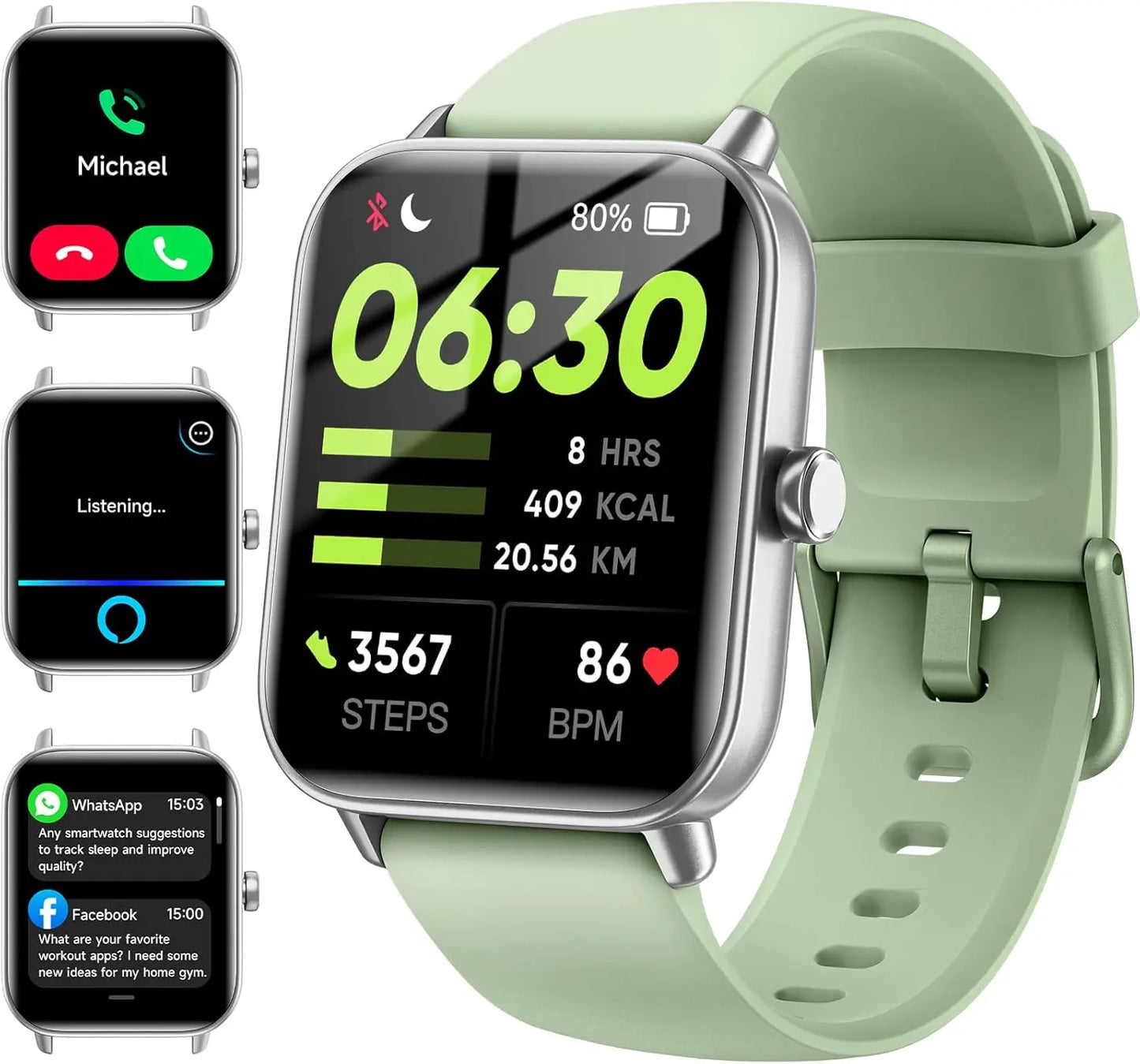 ‌Smart Watch for Android/iPhone, Alexa Built-in, 1.8" Screen, IP68 Waterproof, Fitness Tracker with Calls, HR, Sleep, SpO2