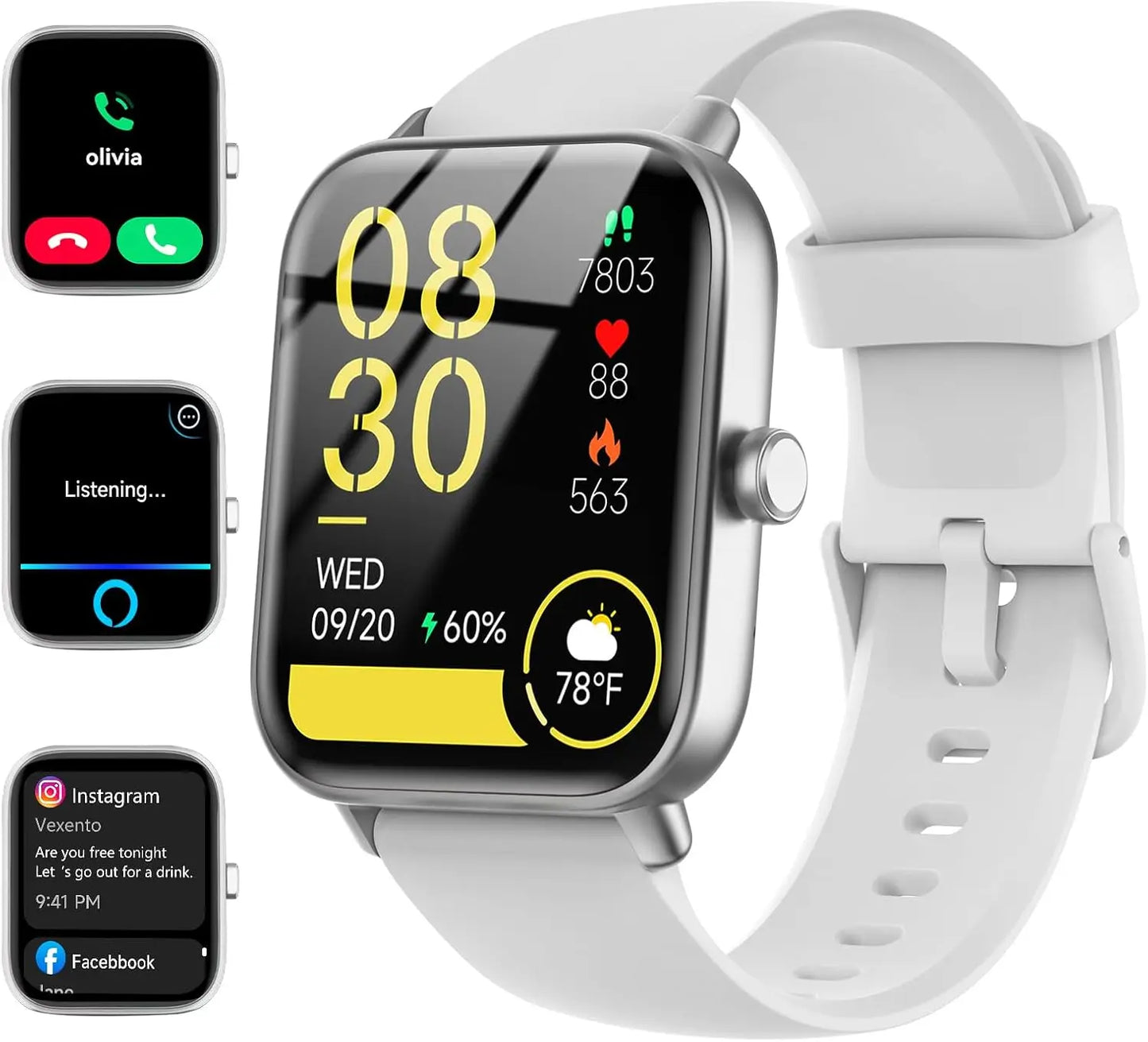 ‌Smart Watch for Android/iPhone, Alexa Built-in, 1.8" Screen, IP68 Waterproof, Fitness Tracker with Calls, HR, Sleep, SpO2