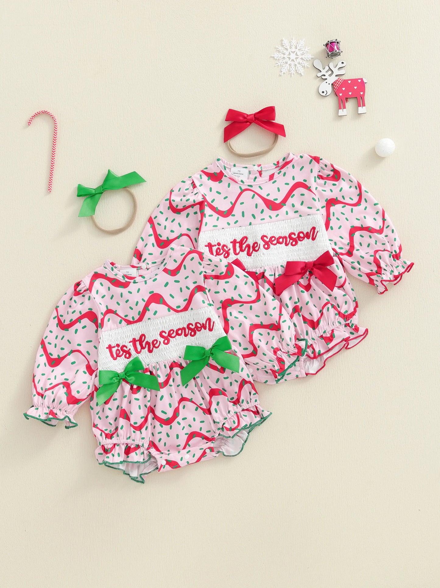 Adorable Christmas Baby Girls Rompers Set with Long Sleeve O Neck Letter Embroidery and Bow Headband - 2 Piece Outfit for the