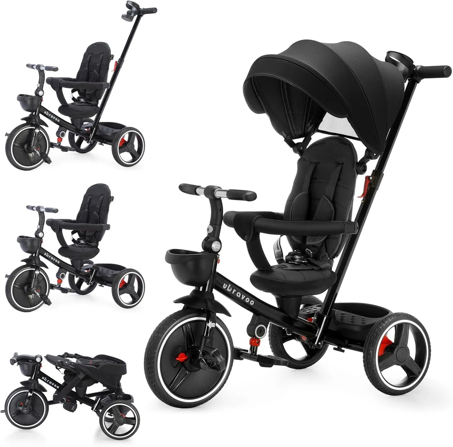 Ubravoo Baby Stroller Tricycle Ride Bike , 5-in-1, Adjustable Canopy, Sitting & Lying,Celerity Disassembly & Assembly,1-5 Years
