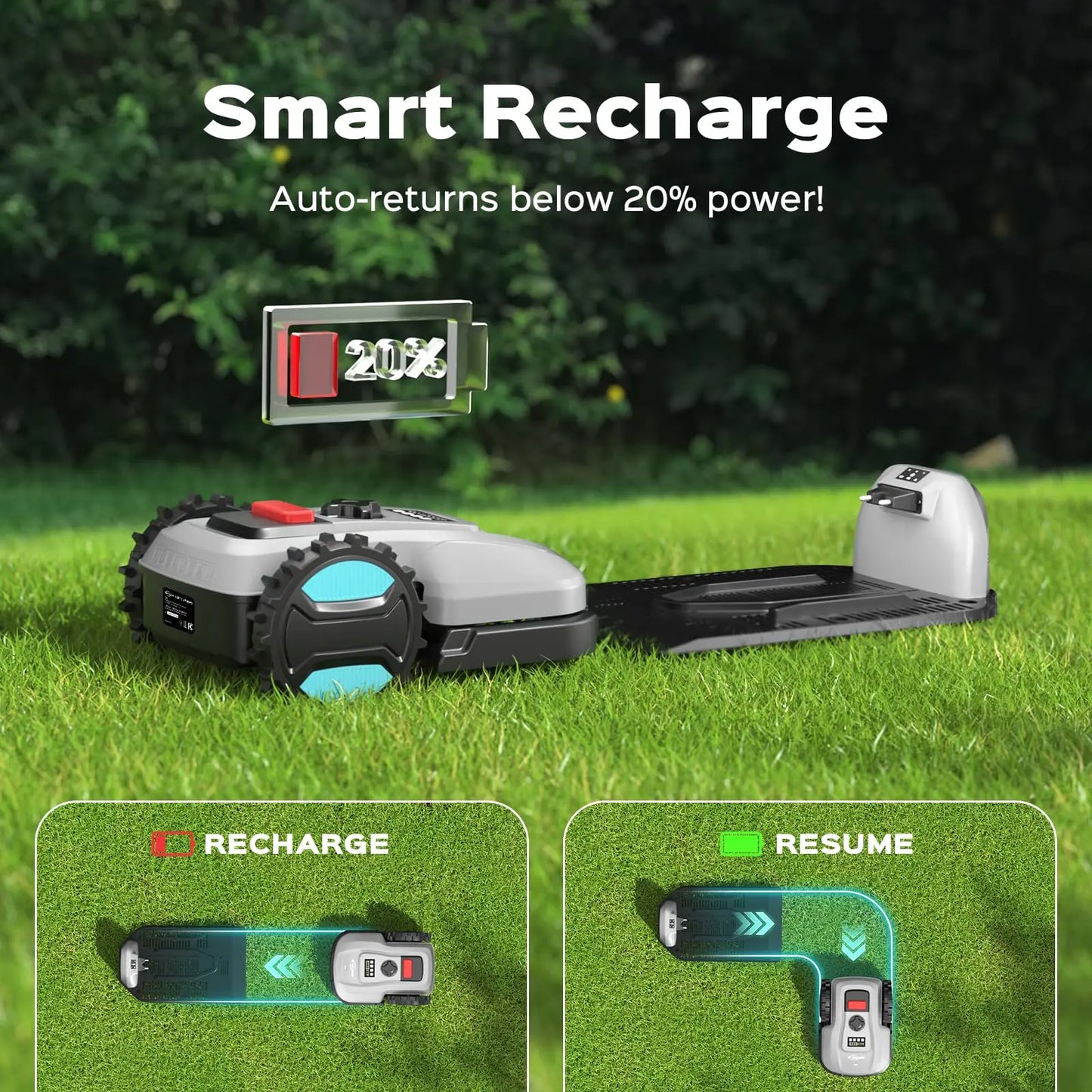 Robot Lawn Mower with App Control Adjustable Cutting Height Auto Charging Obstacle Detection Smart Scheduling for 1/8 Acre Lawn