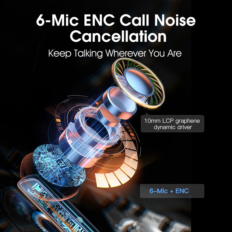 NEW QCY HT05 ANC Wireless TWS Bluetooth 5.2 Earphones 40dB Active Noise Cancellation Headset 6 Mic ENC HD Call TWS Earbuds