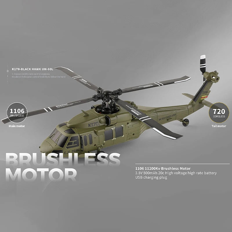 WLtoys K170 RC Helicopter 2.4G 6-Aixs Gyroscope 4CH Altitude Hold Optical Flow Remote Control Helicopter Toys for Children