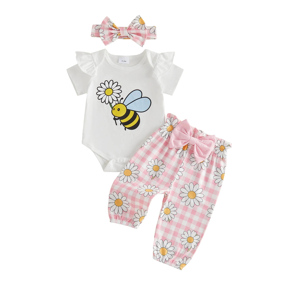 Adorable Baby Girl Sunflower Print Romper with Matching Shorts and Headband 3-Piece Set for Summer Fashion