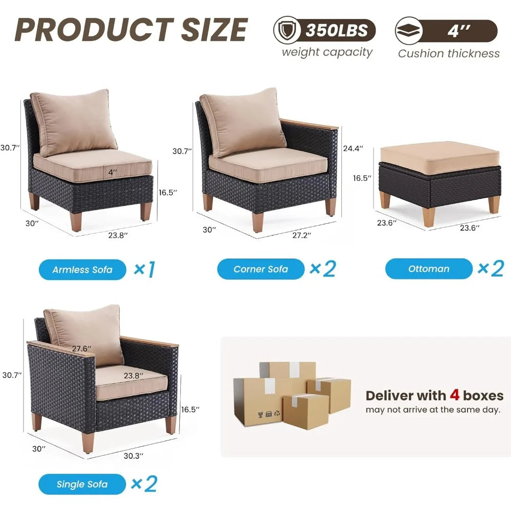 Outdoor Furniture Set, 7 Piece Patio Conversation Set with Cushions, PE Outdoor Wicker Conversation Set Sectional Patio Sofa