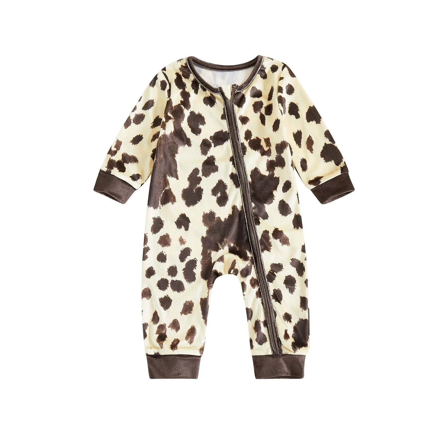 Infant Romper Cozy Cotton Blend Long Sleeve Round Neck Polka Dot Print  Footless Jumpsuit Zipper Closure Baby Outfit