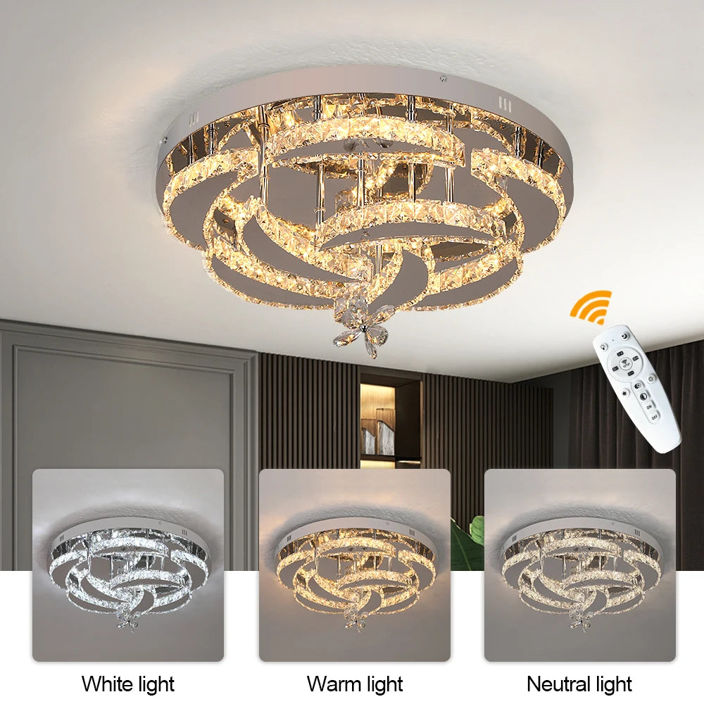 Modern Chandelier Ceiling Lamp K9 Luxury Crystal Led Living Dining Room Decor Pendant Light RC Dimmable Luminaire Home Fixture