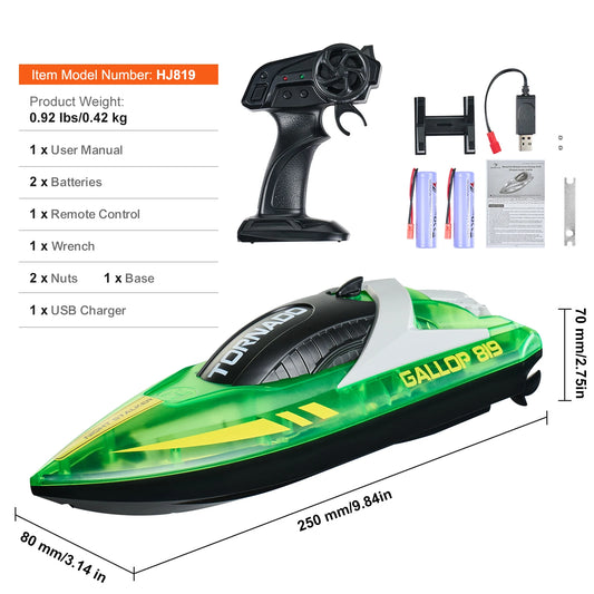 SucceBuy HJ819 RC Boat 2.4GHz 12 km/h High Speed Remote Control Racing Boat Waterproof Electric Radio Toys for Boys 14Y+ Gifts