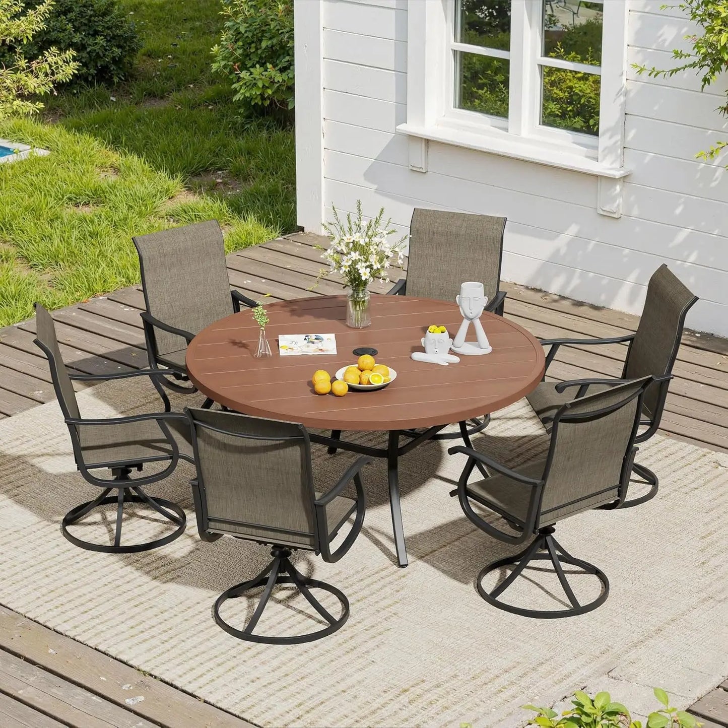 7 Pieces Outdoor Dining Set, Patio Furniture Set of 6 Patio Swivel Dining Chairs and 50" Patio Round Table, Mixed, Customized